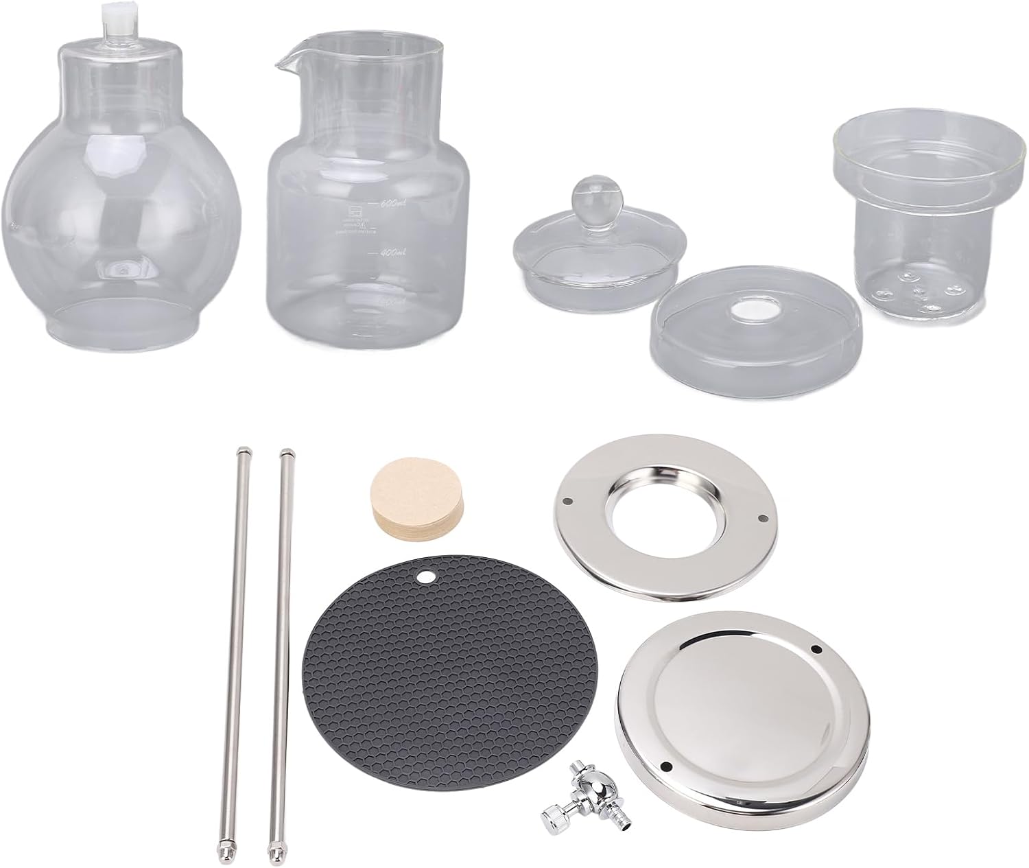 Focket Cold Brew Coffee Maker, Regulable Dripper 600ml Capacity Stainless Steel Stand Cold Brew Pitcher, Iced Coffee Maker with Glass Filtering and Filter Papers for Home Office Use