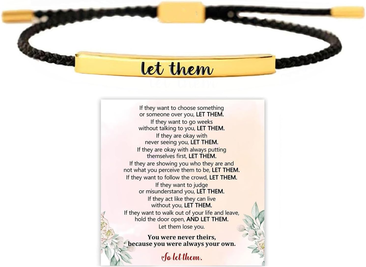 Let Them Tube Bracelet for Women, Self Worth Motivation Bracelet Adjustable Braided Rope Handmade Engraved Bracelet Stainless Steel To My Daughter Inspirational Jewelry Gifts for Women Best Friend