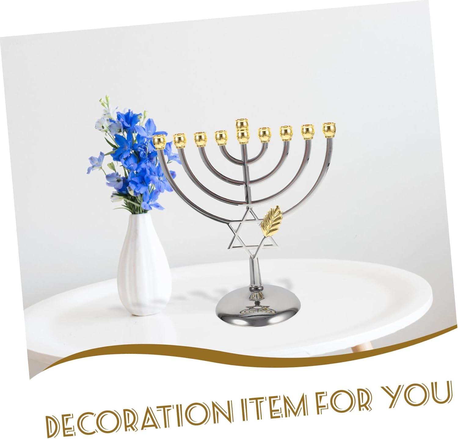 ABOOFAN Metal Branch Jewish Candlestick Holder for Hanukkah Desktop Candle Base for Candlelight Dinners and Party Decoration Height Star of for Family Gatherings and Festive Celebrations