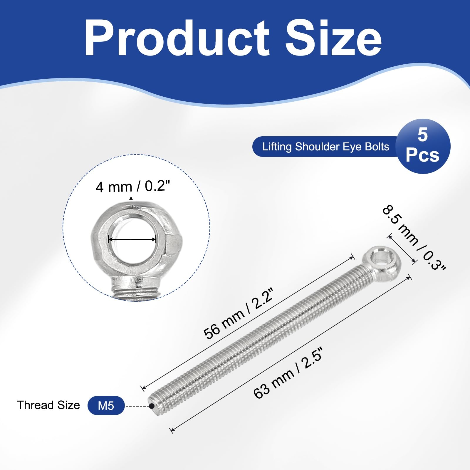 PATIKIL M5x63mm Lifting Shoulder Eye Bolts - Image 2