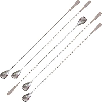 18" Cocktail Mixing Glass Bar Spoon - Long Handle Stainless Steel Drink Mixer to Chill and Mix Stirred Drinks - Set of 5 Spoons