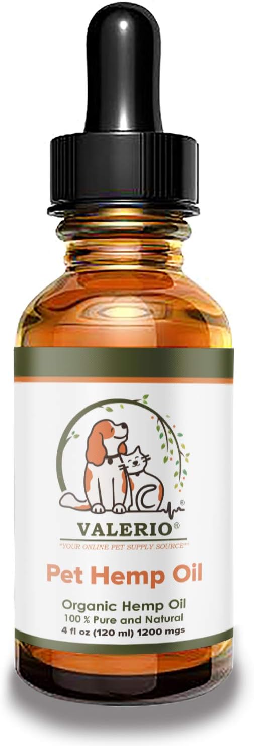 Valerio Pets Hemp Oil for Dogs and Cats , 4 Oz , - Hemp Oil Drops with Omega Fatty Acids - Hip and Joint Support and Skin Health