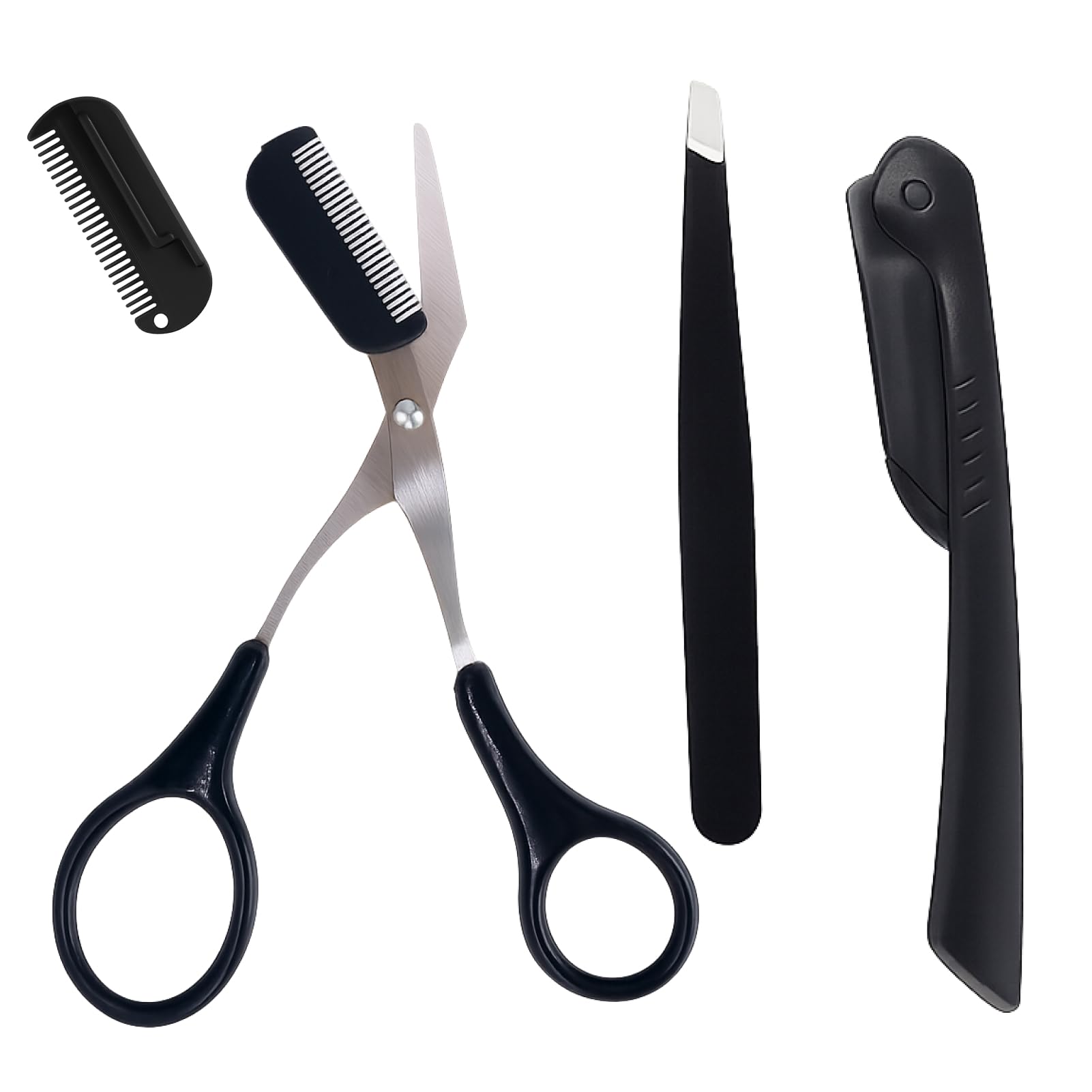 Ciseaux Sourcils Professionnels de Précision pour Femme et Homme, Ciseaux Sourcil Femme avec Anneaux Antidérapants et Peigne, Tondeuse Sourcil et Outil de Mise en Forme pour Épilation Facile