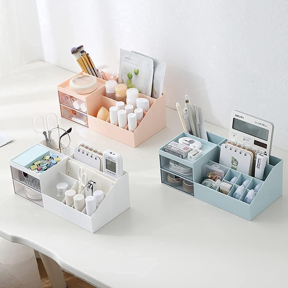 DoubleCare Makeup Organizer With Drawers, Countertop Organizer/desk organizer, Bathroom Countertop Make Up Storage for Cosmetics, Brushes, Eyeshadows,Lipstick, Nail Polish, Sundry and Jewelry (white)