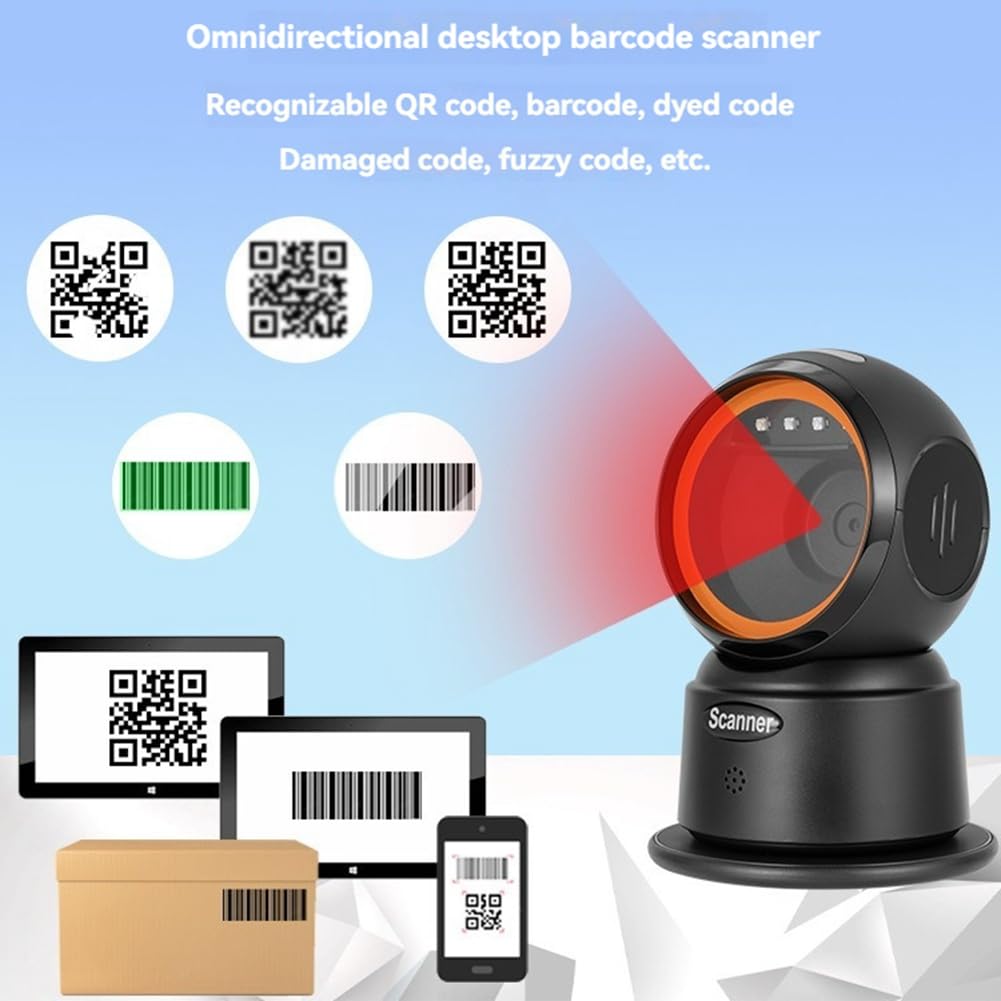 Scanner de Code-Barres QR sans Bluetooth 2D Mains Omnidirectionnel USB, Lecteur de Code-Barres 1D QR pour Numérisation à L'Écran