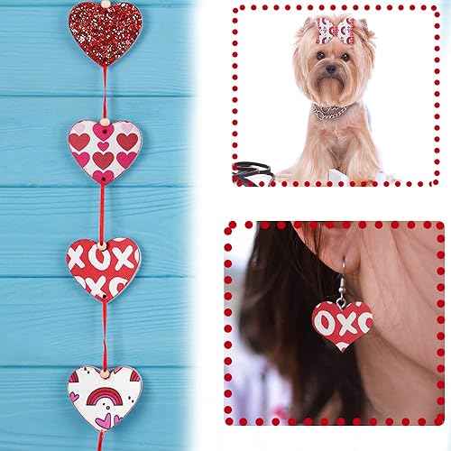 Miniatura 5 de 10 hojas de piel sintética para el día de San Valentín, mezcla de corazones rojos y rosados, hojas de cuero sintético de beso, hojas de tela a rayas