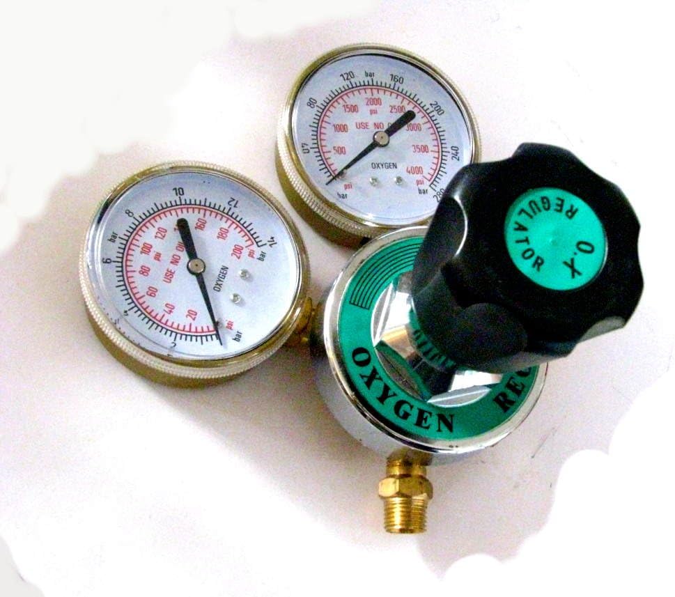 Lampwork, Beadmaking (or Welding) Heavy Duty Oxygen Regulator 3" Gauges