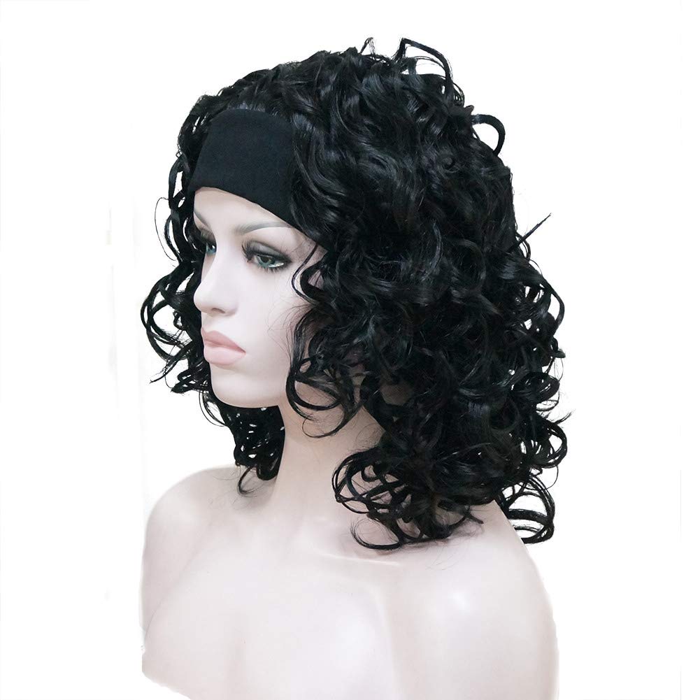 Aimole Parrucca corta riccia nera da donna 3/4 mezza parrucca con fascia #1 nera