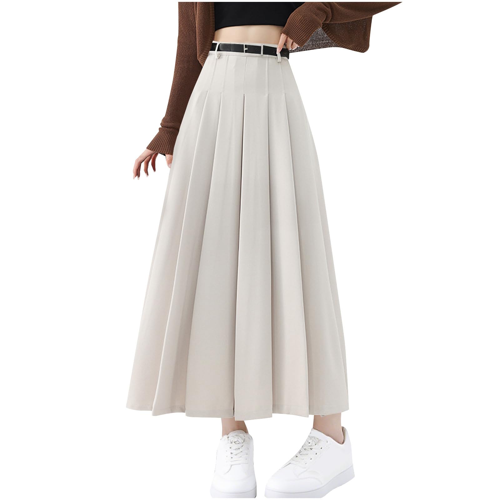 HGps8w Long Pleated Work Skirt for Women High Waisted Elegant A-Line Business Casual Swing Cocktail Maxi Skirts