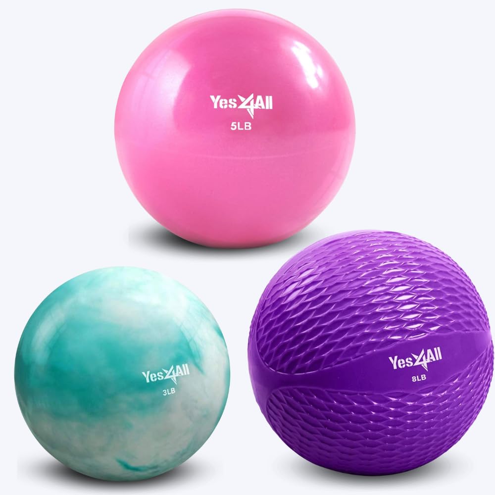 Yes4All Weighted Toning Balls for Exercise, Soft Medicine Balls for Exercise, Pilates, Yoga, Balance, Flexibility, 2-10lbs