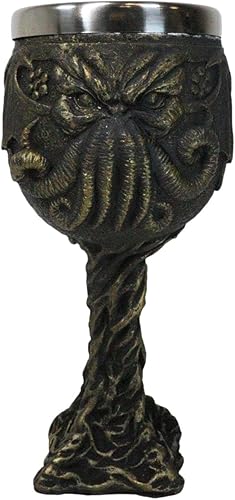 Ebros Gift Océano náutico Cthulhu Mythos Pulpo gigante cósmico The Great One cáliz de copa de vino de resina de 8 onzas con forro interior de acero