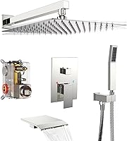 Vista 10 de Sistema de ducha de lluvia, juego de grifo de ducha de 12 pulgadas con boquilla de bañera, juego de grifos de ducha de cascada montado en la pared