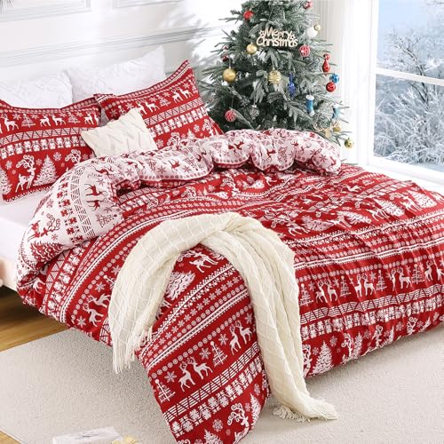 STARBEDIA Christmas Duvet Cover Queen, Soft Brushed Microfiber Comforter Cover Sets, Reindeer Printed Holiday Theme Bedroom Decorative Bedding (Queen Size, Christmas Reindeer)