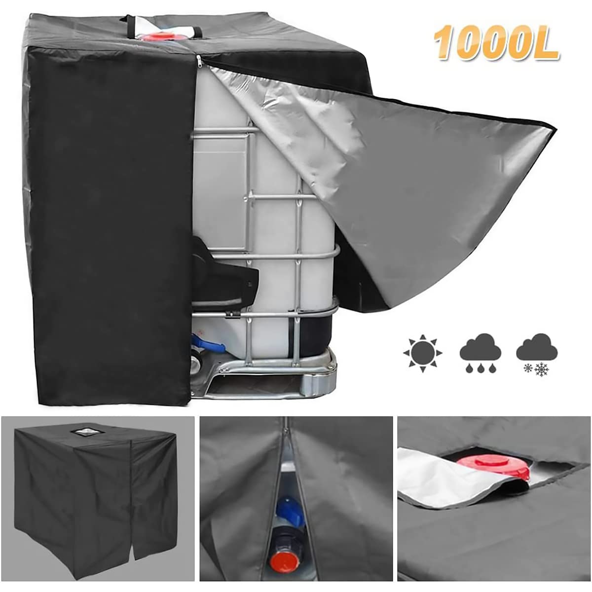 2x IBC Tank Abdeckung 1000L – 210D Oxford, Wasserdicht, UV-schutz, Mit Reißverschluss, Für 120x100x116 Cm Behälter – Ganzjähriger Schutz