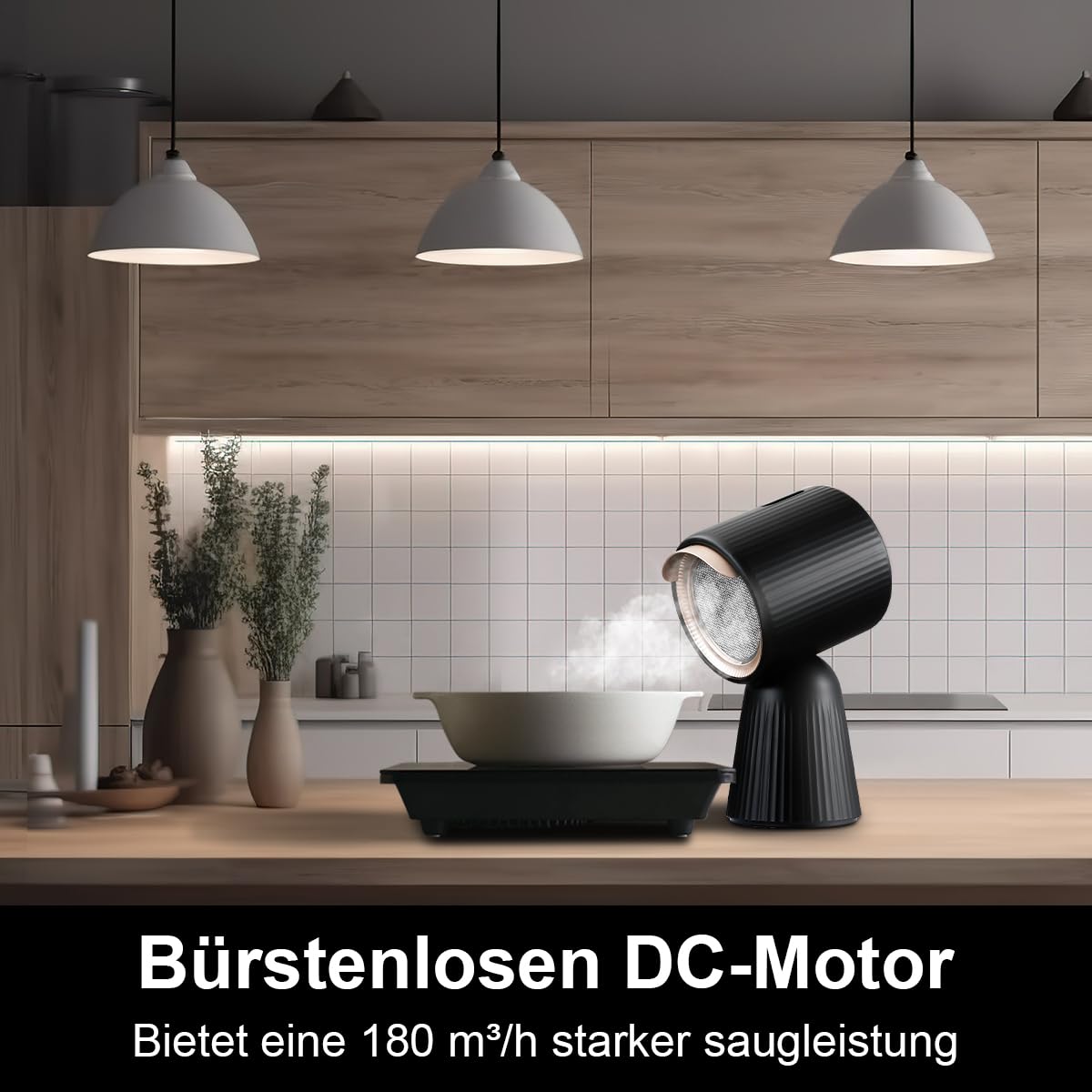 SNDOAS Mini Dunstabzugshaube, Tischhaube Mobile Dunstabzug Umluft mit 180 m³/h Starker Saugleistung, 3 Leistungsstufen, Rezirkulation mit Kohlefilter, für Wohnung, Kleine Küchen, Wohnmobil