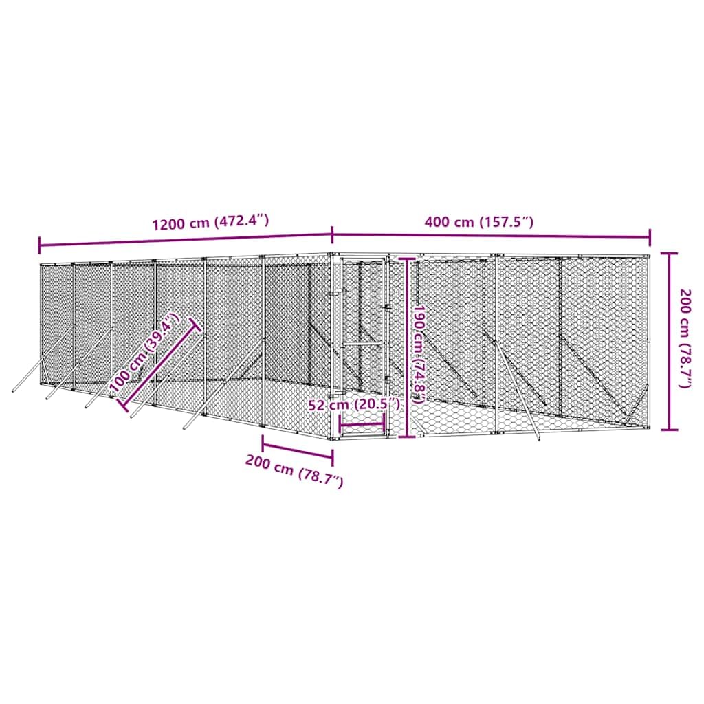 Hundezwinger für Kleintiere 4x12x2 m Silbern