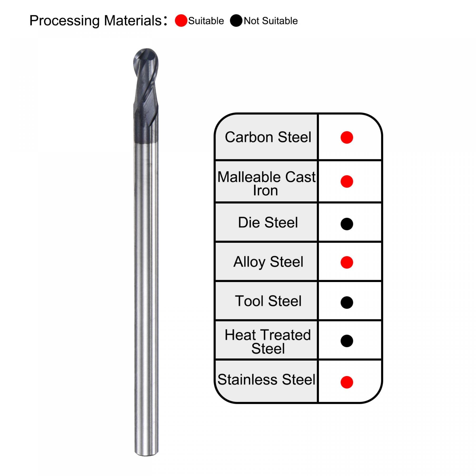 sourcing map Bille Nez Fraise à Queue 2mm Pointe Rayon Solide Carbure AlTiSin Revêtu CNC Routeur Bits 2 Cannelure Spirale Fraisage Fraise HRC45 avec 4mm Tige 100mm Longueur