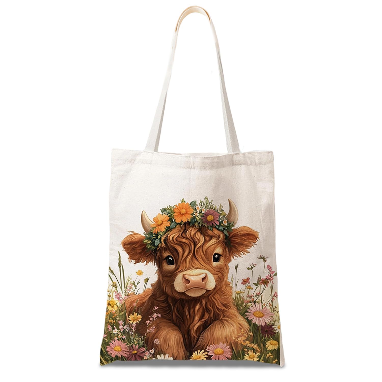 Fakcrkun Highland Cow Tote Bag, Reusable Shoulder Bag for Work, Travel, Gym, College, Colorful Highland Cow Gifts for Women, Girls
