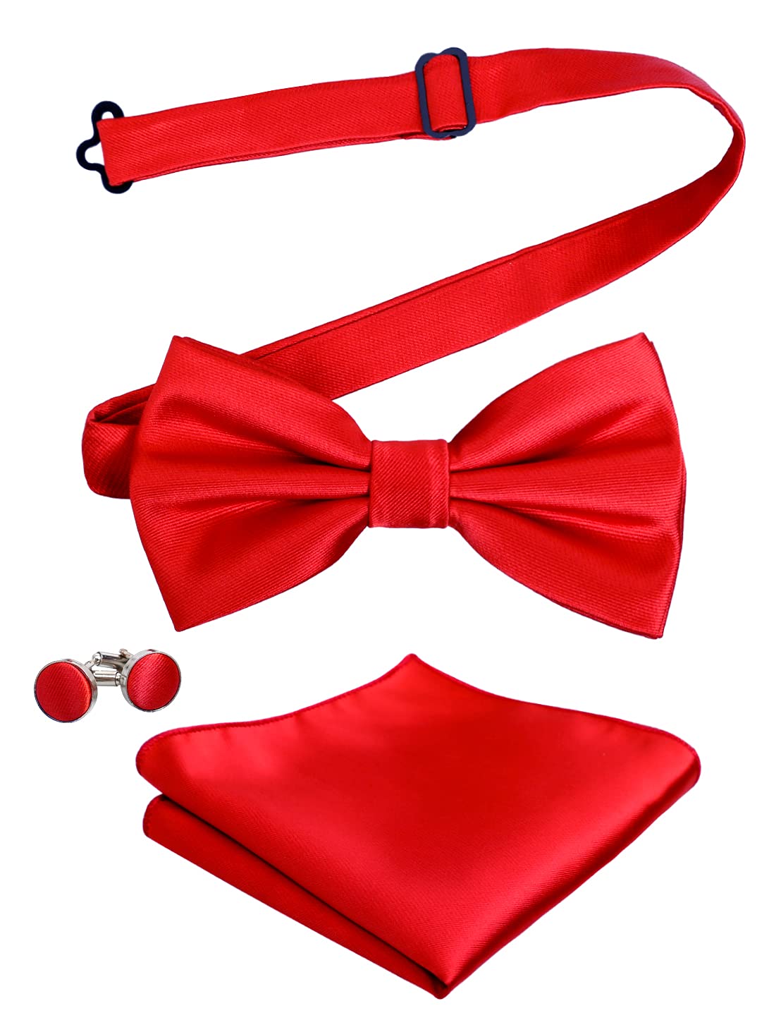 Mens Tuxedo Bow Tie, Hanky and Cufflinks Set (Red)(Size: One Size)