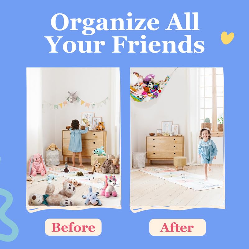 Lilly's Love Stuffed Animal Hammock, 2 Pack | Corner Hanging Organizer, Toy Storage, Stuffed Animal Storage | Easy to Hang Plushie Net w/Anchors & Hooks | Cute Room, Bedroom & Home Decor (White) - Image 4