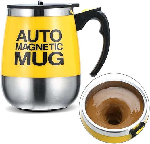 Amazon Co Jp Ysinobear マグカップ 自動撹拌マグカップ おしゃれ 便利 ステンレス 電動シェーカー フタ付きマグ 蓋付きカップ コーヒー用ボトル 真空断熱マグ 磁化カップ イエロー ホーム キッチン