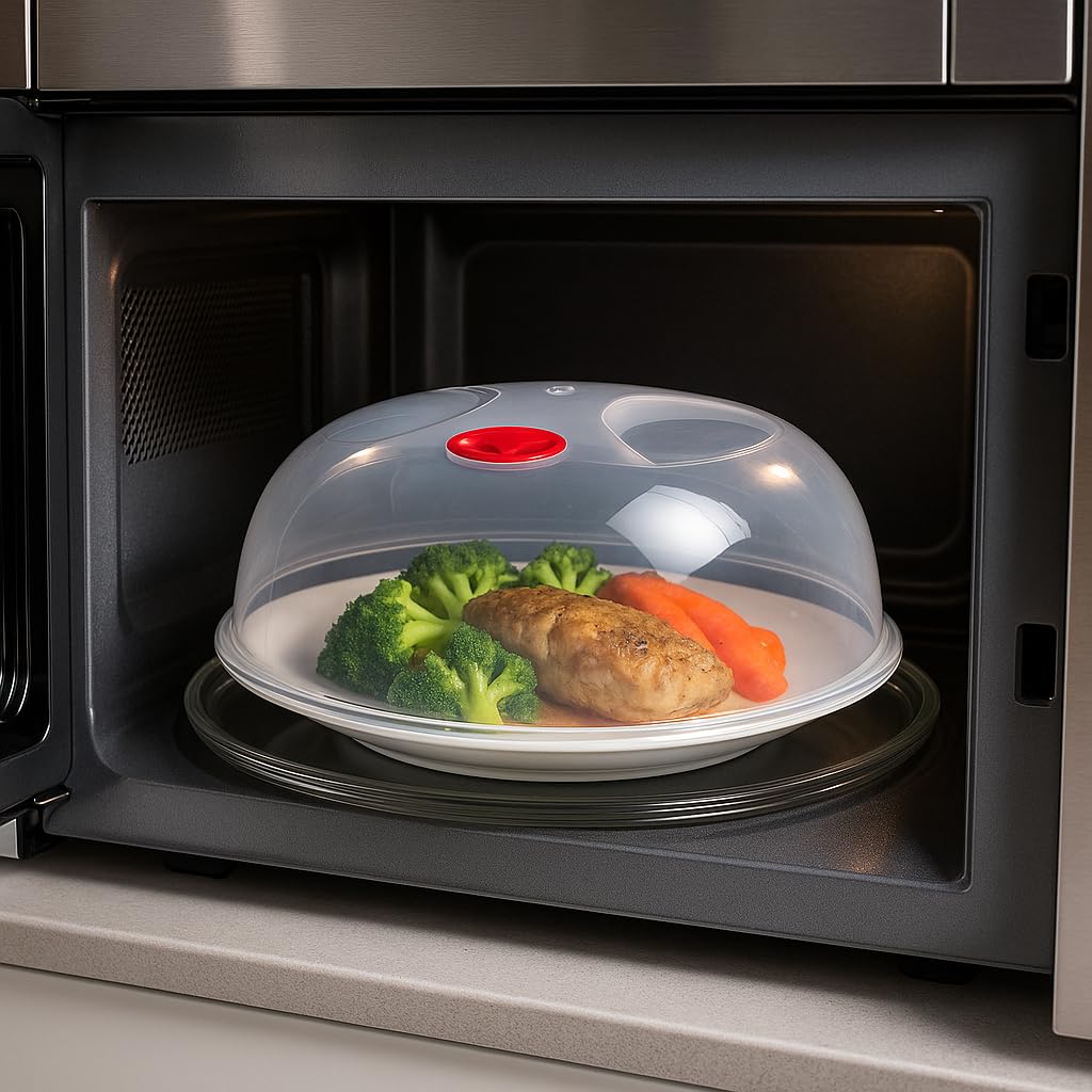 Tapa Microondas Libre BPA - Tapadera Microondas - Tapa con Salida de Vapor y Válvula - 28 cm - Polipropileno - Rojo - Perfecta para Proteger Platos de Comida
