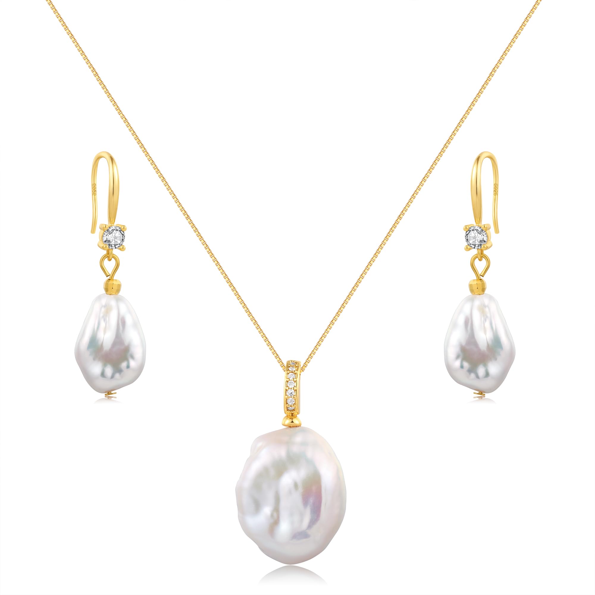 YAMI Barockperlen-Damenschmuckset (Halskette + Ohrringe), Weiße/Rosalila Barock Perlenohrringe, Anhänger Barockperlen 18 Zoll + 2 Zoll, Damenschmuck-Geschenk, für Jeden Anlass Geeignet
