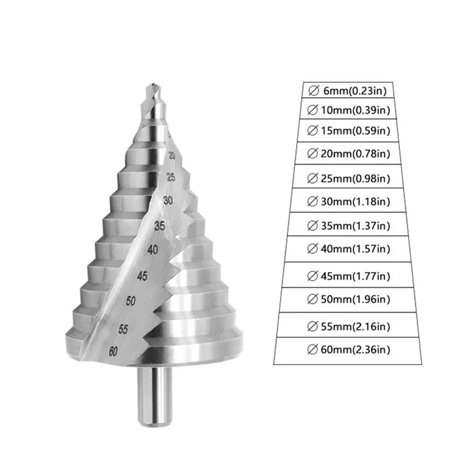 HSS 6-60mm Step Cone Drill Bit Hole Cutter Bit Fluted Edges Reamer 1Pcs