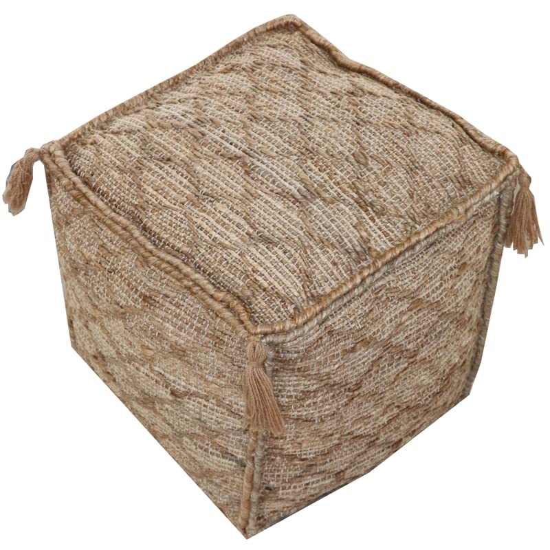 Moti Circe Pouf Upholstered in Brown Fabric with Tassels