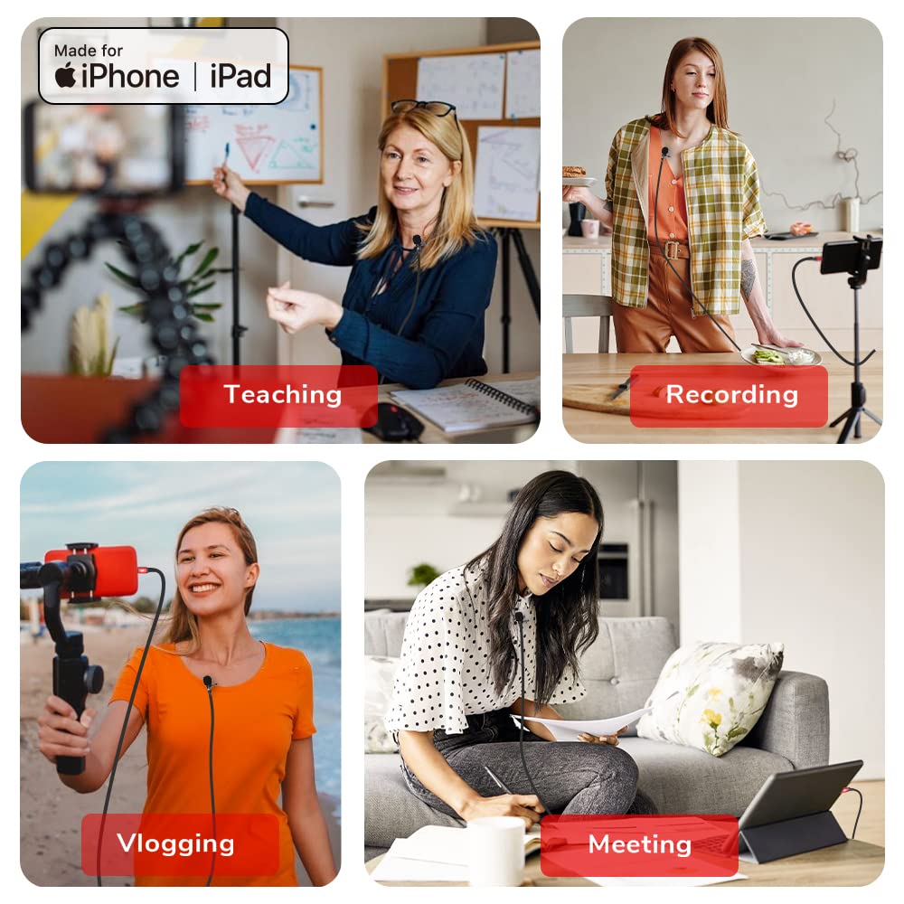 Mini micrófono Lavalier para iPhone iPad (certificado Apple MFi), mini micrófono de solapa Lightning para YouTube TikTok, grabación de video, vlogging, transmisión en vivo (5 pies)