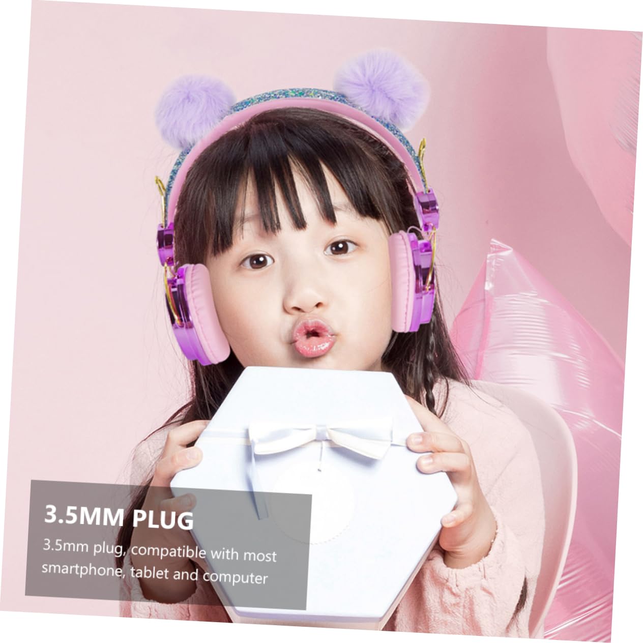 jojofuny 2stücke Kinderkopfhörer Mit Glitzer Und Flauscheball Verstellbares Design Für Jungen Und Mädchen Mit Mikrofon Lautstärkebegrenzung Für Reisen Und Täglichen Gebrauch