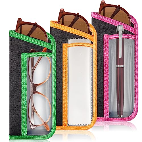Image of TRIUMPH VISION Reading Glasses Pouch Eyeglass Sleeve Soft Case Slim 3 Pack | Alternative to Bulky Case Lightweight,Neoprene Lined Padded Protect Optical lens Slip in, Cute Pattern Portable for Daily Use