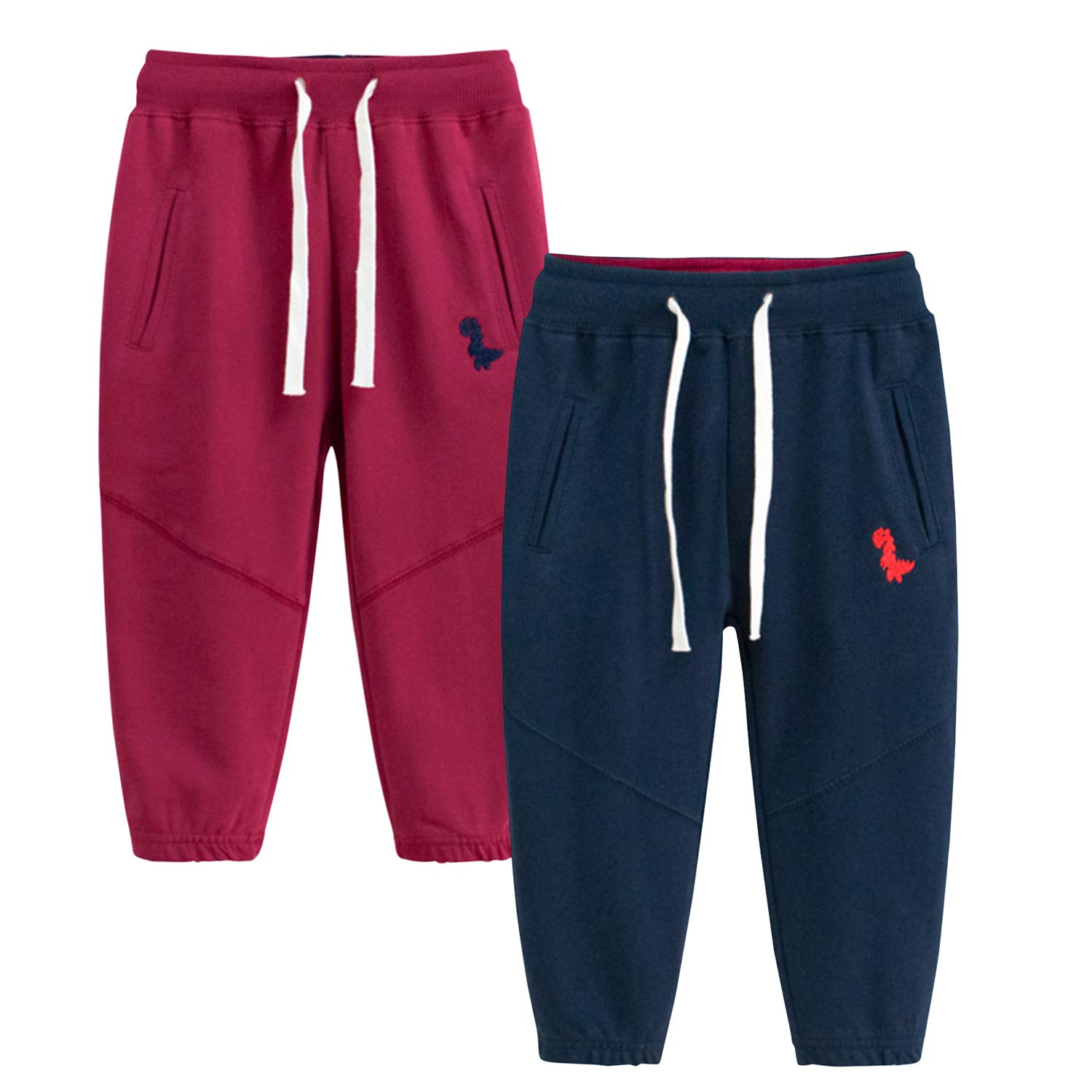 De feuilles2-Pack Kids Girls Boys Sweatpants Drawstring Elastic Waist Jogging Bottoms Joggers Plain Long Pants Trousers