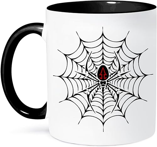 3dRose mug_58923_4 "Black Widow Spider in a Web" - Taza negra de dos tonos, 11 onzas, multicolor