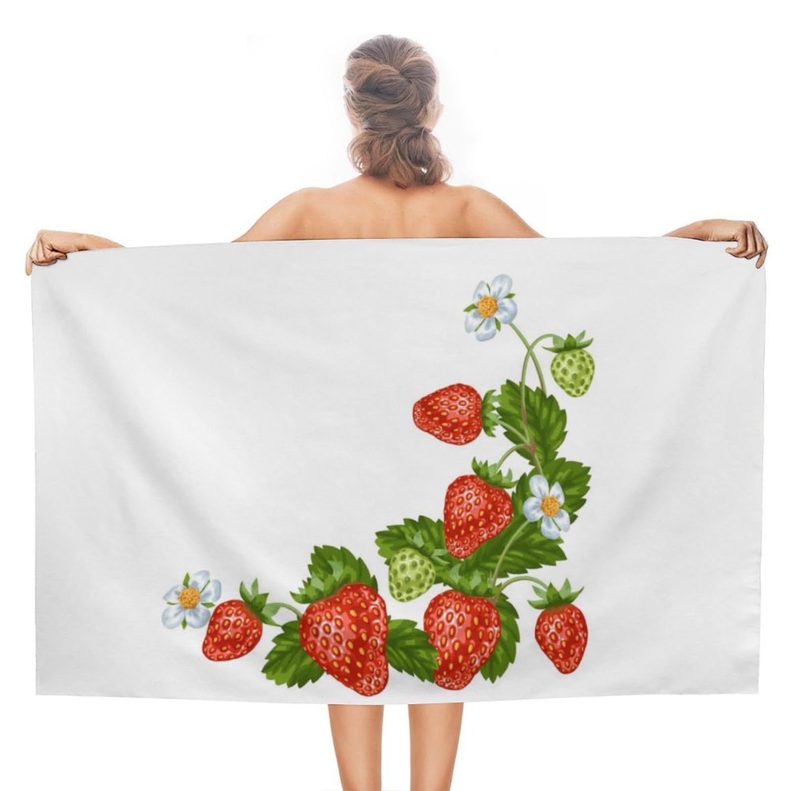 LEDFCVSU Beach Towel, Strawberry Bath Towel, Absorbent Towel for Swimming, Sports, Travel