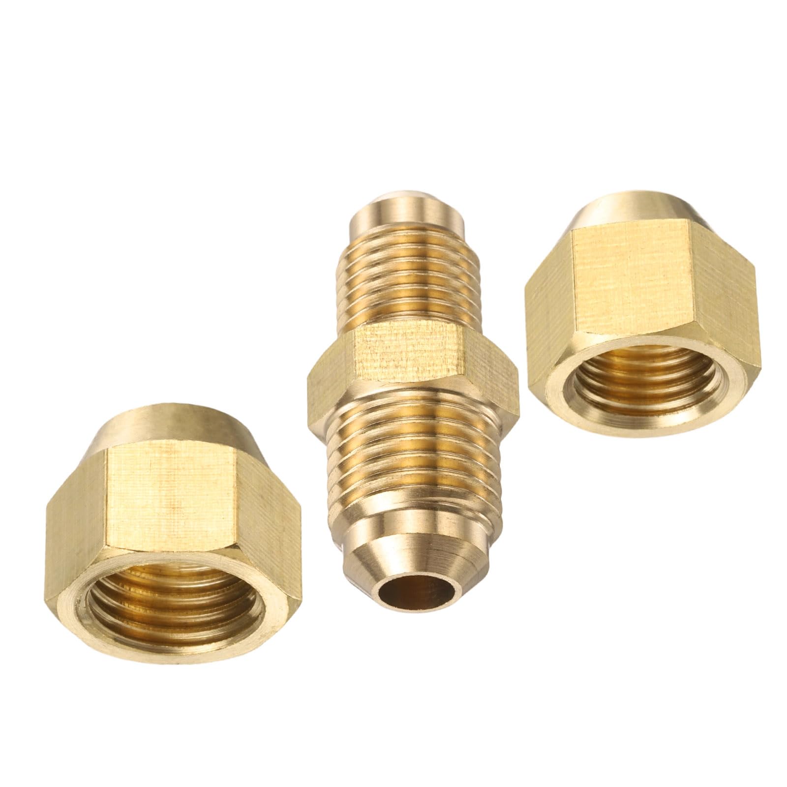 PATIKIL 6mm to 8mm OD Pipe Extension Joint Connectors,1 Pcs Brass Tube Fitting Pipe Coupling Reducer Adapter with Flare Nuts for AC Copper Pipe Connection