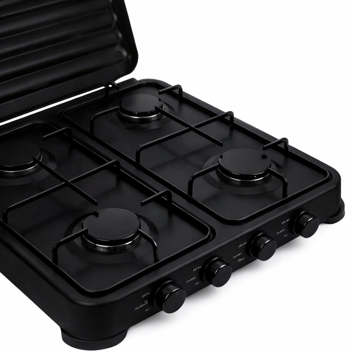 SMH LINE® Hornillo de gas para camping, 4 fuegos, incluye manguera y regulador, 50 mbar, gas propano de 10 kW, hornillo de camping, botella de gas, estufa de exterior, cocina XL (incluye manguera y