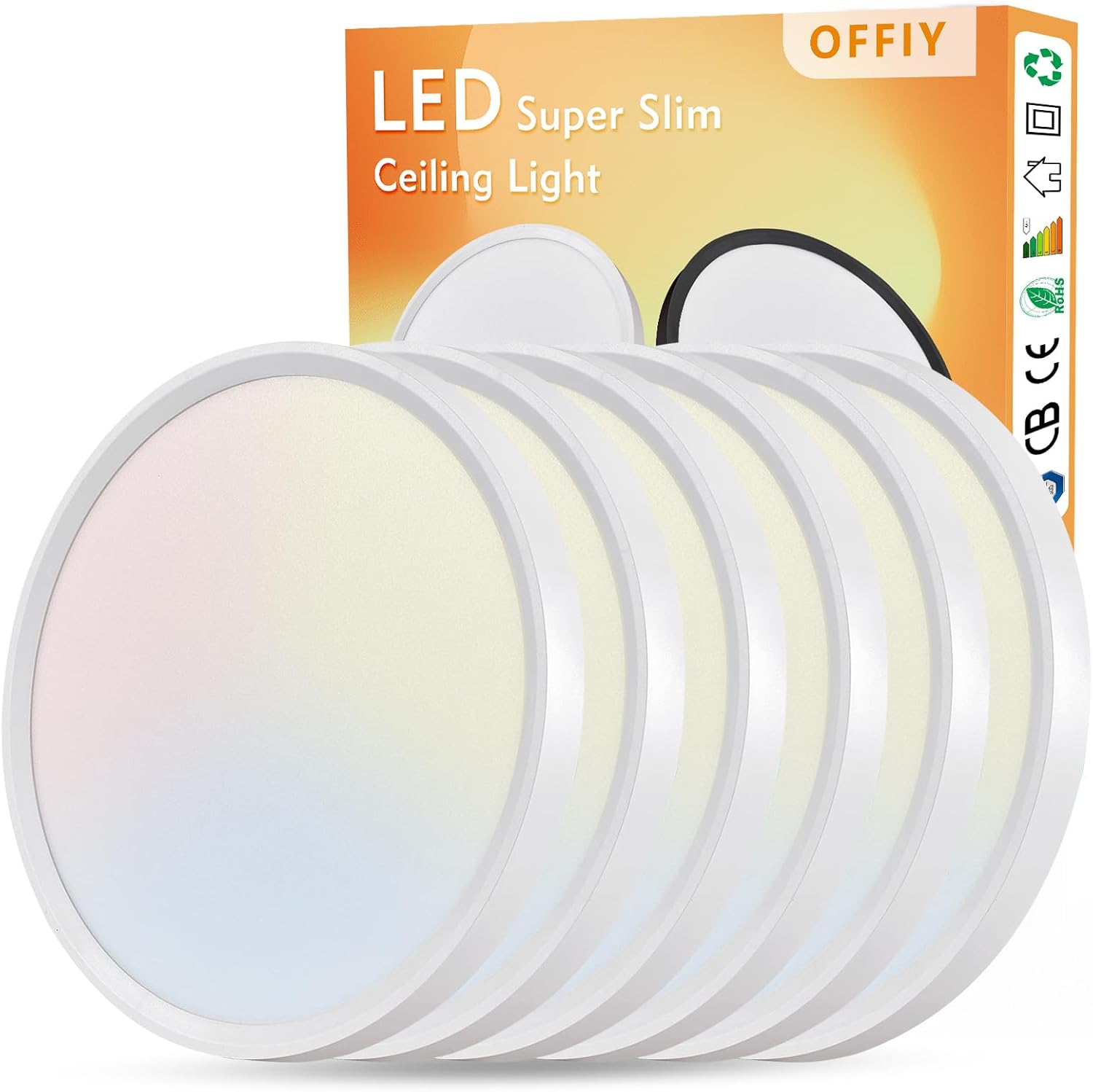 6PK 12 Inch LED Flush Mount Ceiling Light, 24W, 2520LM, 3000K/4000K/6000K CCT Selectable Super Slim LED Ceiling Light, Close to Ceiling Round Flat Panel Light for Hallway, Bedroom,Kitchen ect