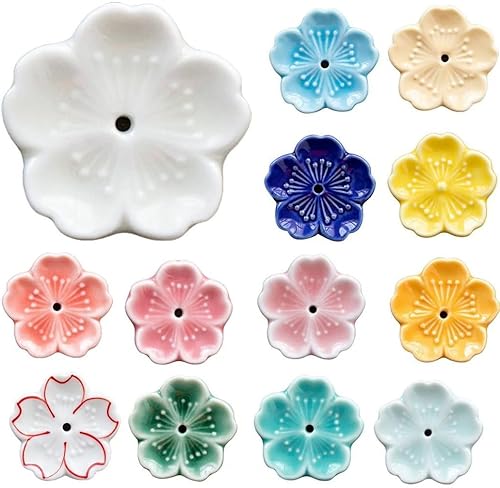 Miniatura 2 de Delicada flor de cerezo inferior plana portátil para incienso de flores para sala de estar, cerámica, decoración del hogar (rosa claro)