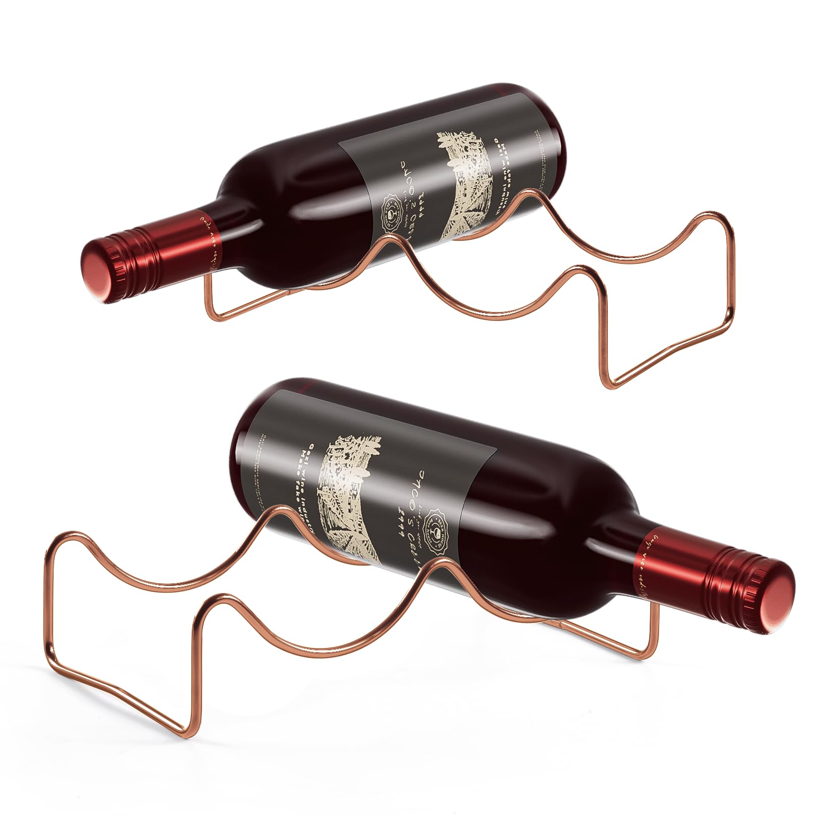 TONLEA Countertop Wine Rack, 2 Bottles Wine Storage, Metal Wine Holder, Cup and Water Bottle Organizer for Cabinet, Pantry, gold