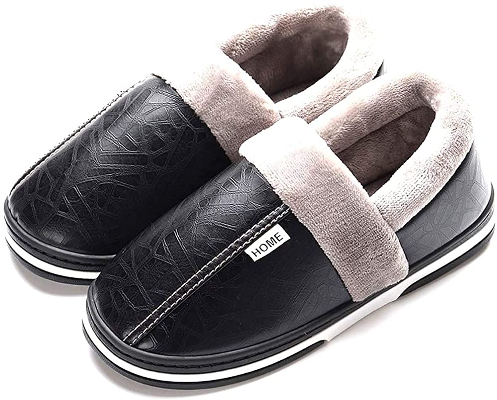 Asifn Zapatillas de Invierno Para Hombres y Mujeres en Casa Zapatos Calientes Zapatos de Cuero y Algodón Para Mantenerse Calientes