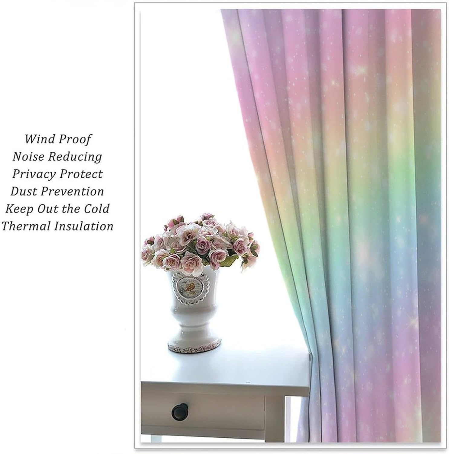 Rainbow Blackout Curtains，Colorful Pink Ombre Spots Dots Girls Princess Art Pattern Drapes Window 2 Panel Rod Pocket Curtain for Girls Boys Bedroom Living Room Decor 42" W X 45" L