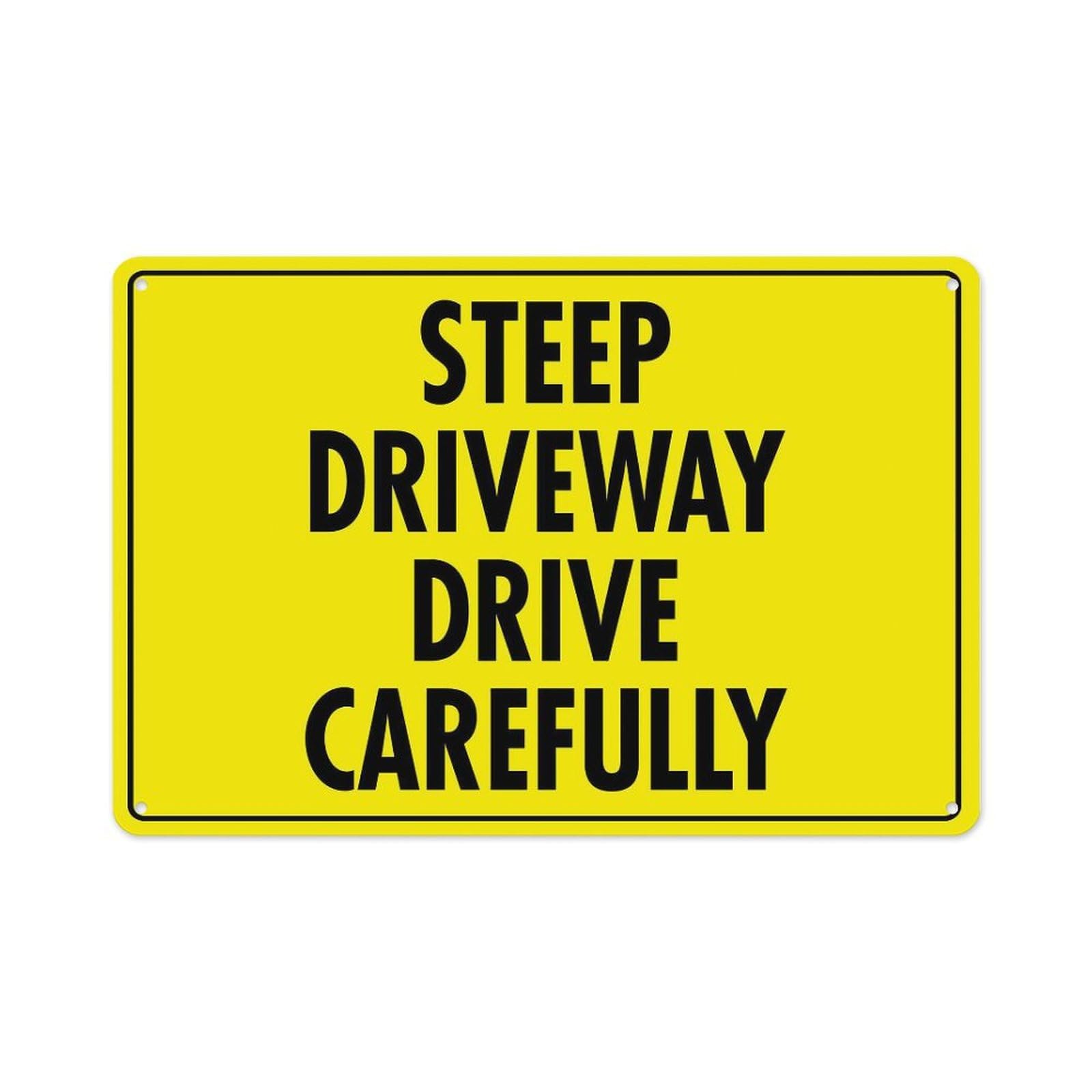 peiyeety Steep Driveway Drive Carefully Sign Aluminum Tin Warning Signs For Home Outdoor Garden 12X16 Inches