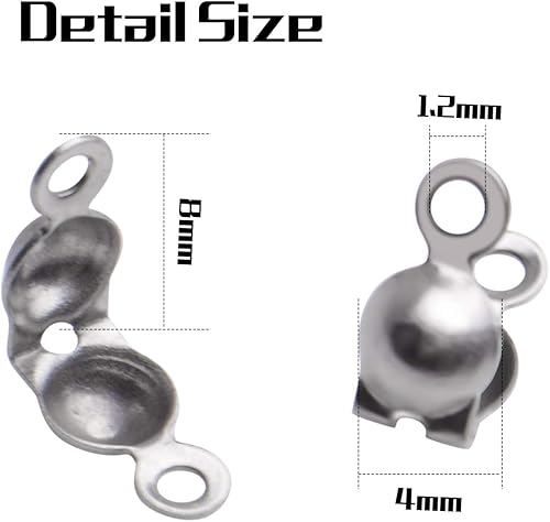 Miniatura 3 de BronaGrand Calotte Ends, 200 piezas de acero inoxidable abiertas cubiertas de nudo de concha plegables para collares, pulseras y joyas