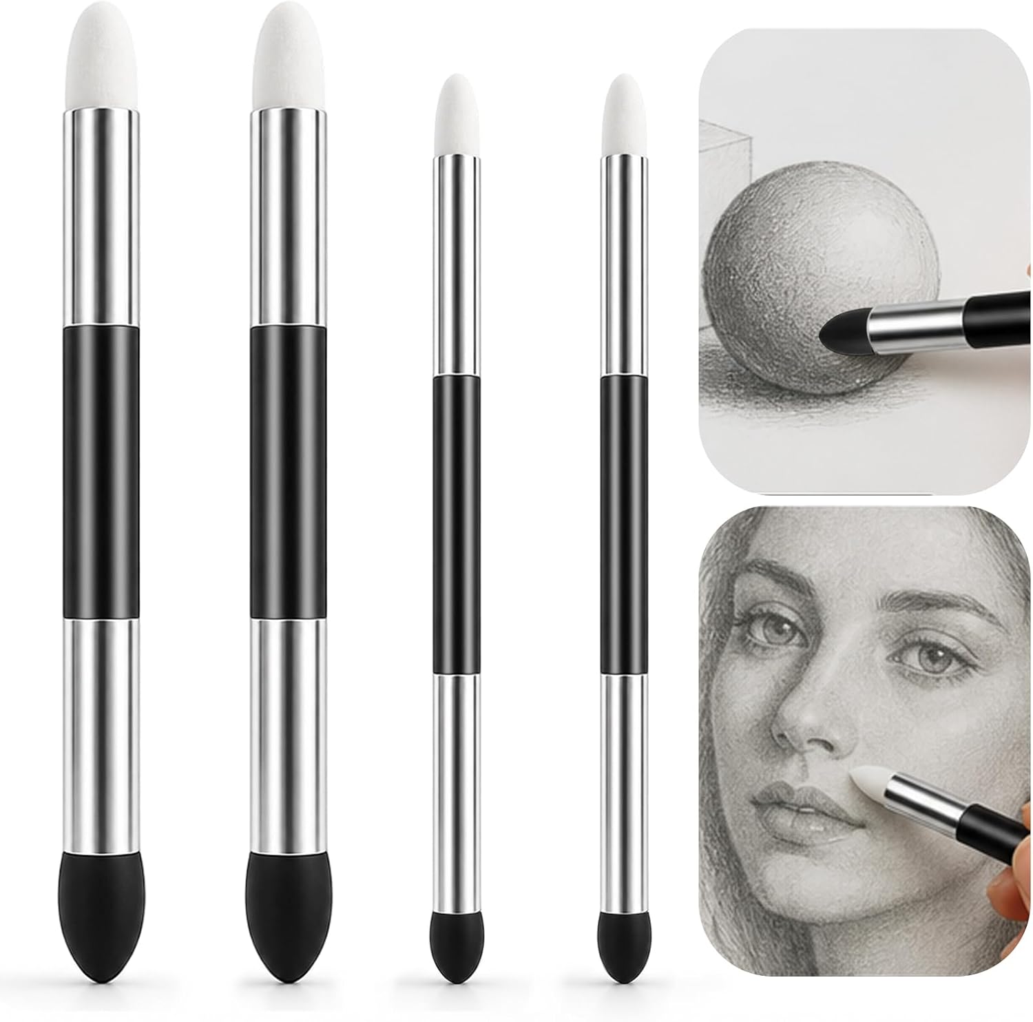 4 Pcs Dual-Tip Artist Blending Sponge Pen, Reusable Oil Pastel Sponge Brush