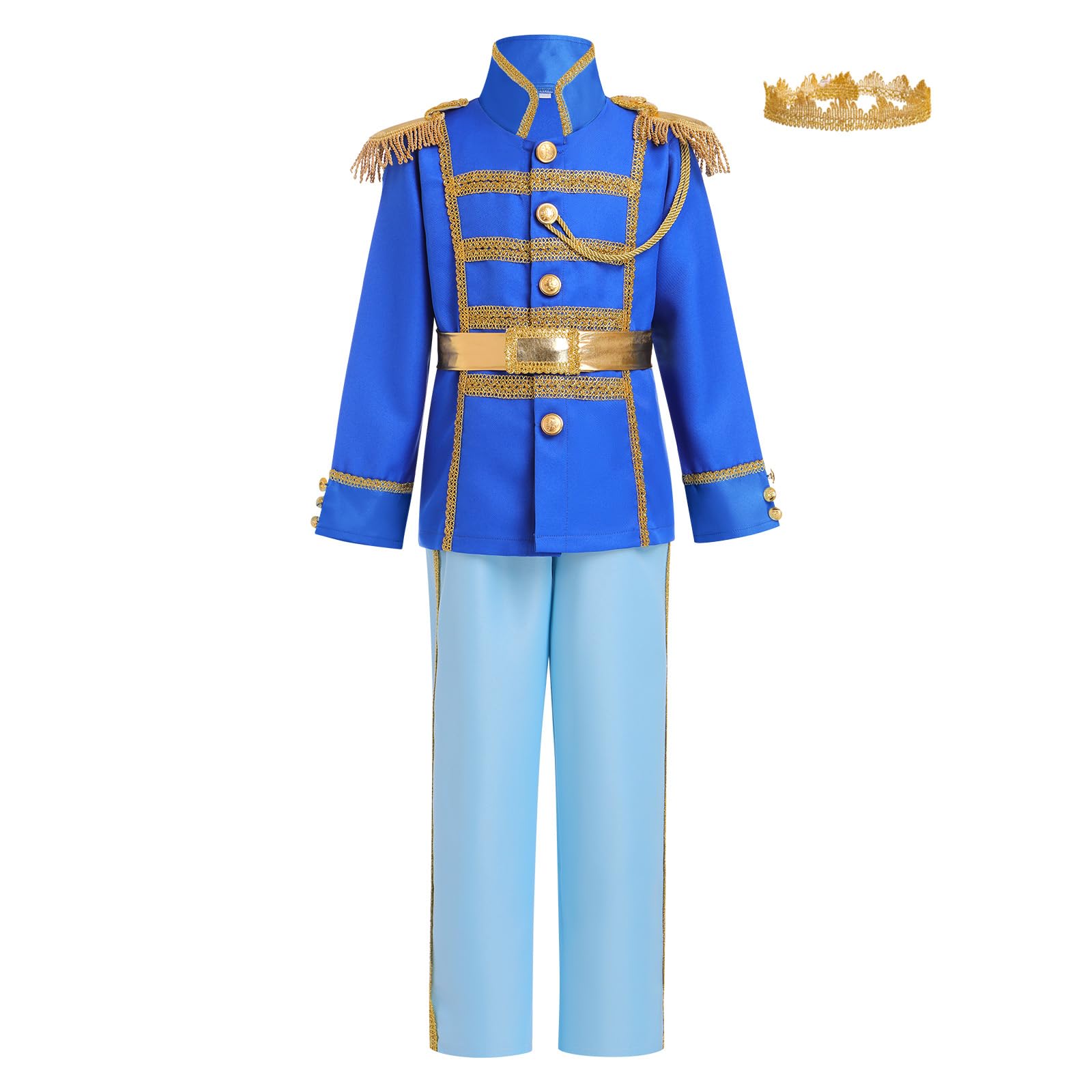 IBTOM CASTLE Boys Prince Charming Costume for Toddler Kid Medieval Royal Prince Jacket Pants Crown Dress Up Party Outfit
