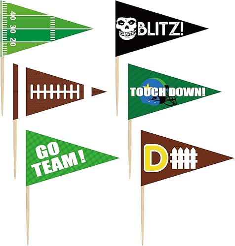 144 piezas de decoración para cupcakes de fútbol Aperitivos para el día del juego deportivo palillos de dientes palillos de alimentos suministros