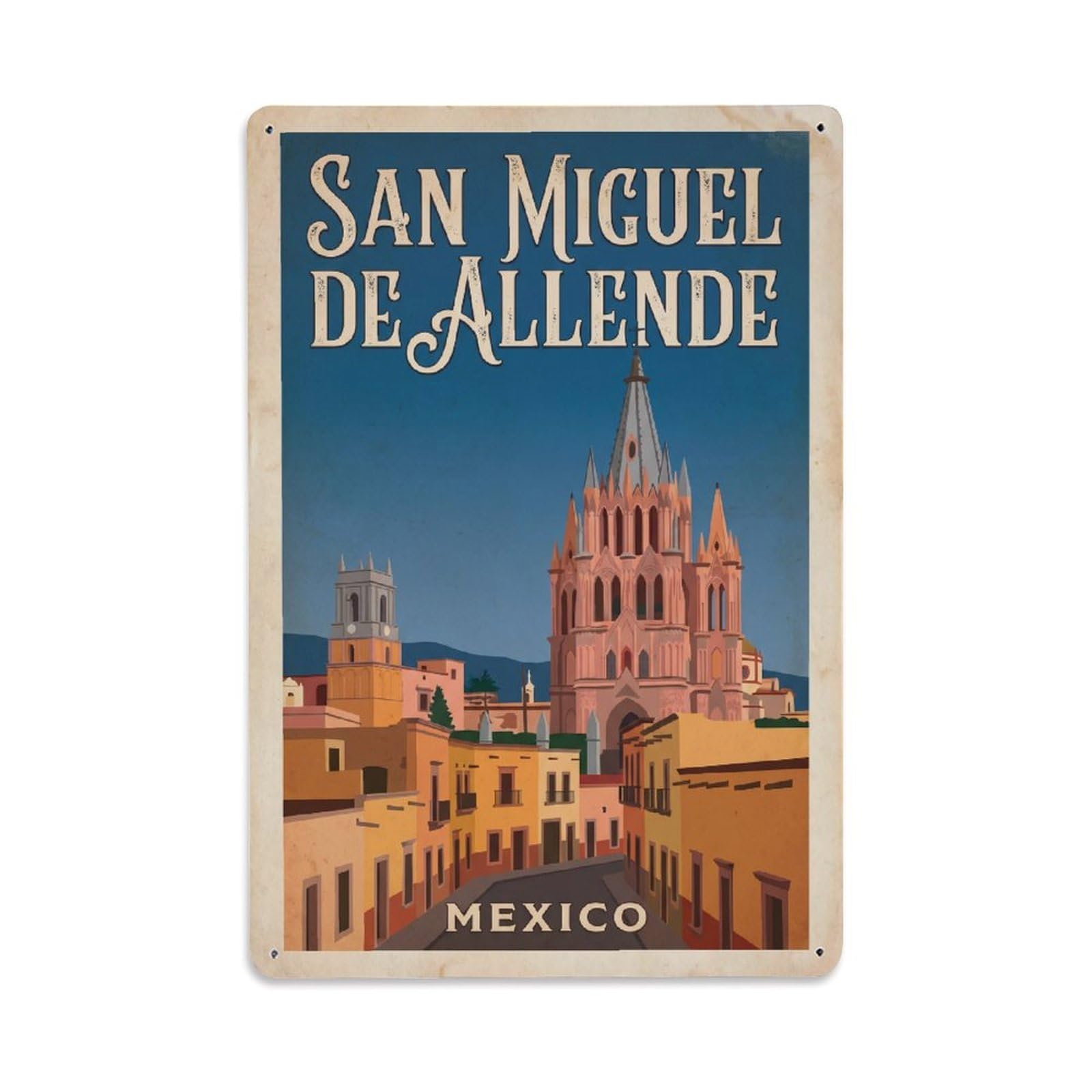 Vintage Mexico San Miguel De Allende Travel Metal Tin Sign