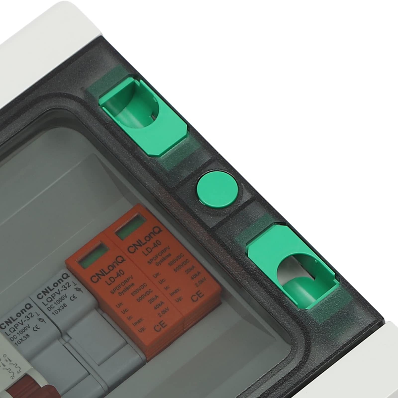Überspannungsschutz PV - 500V 32A Solar Anschlusskasten 2 in 1 out DC Trennschalter mit Blitzschutz & Überlastschutz Leitungsschutzschalter für Photovoltaik Ein/Aus Raster Solarstromsystem