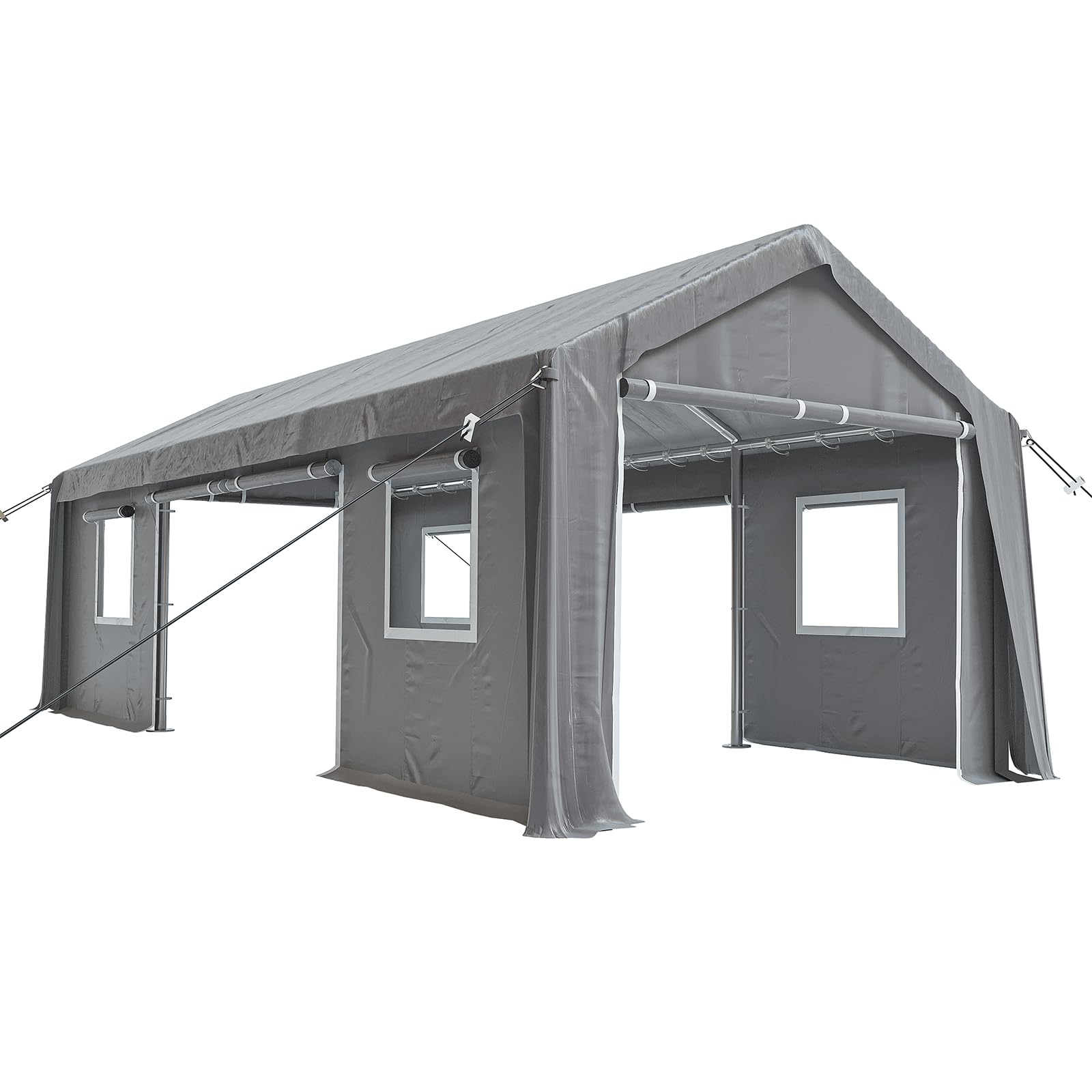 Heavy Duty Carport 12'x20'Portable Garage 4 Roll-up Doors & 4 Windows Waterproof Carport Canopy for Car Truck Boat, Gray